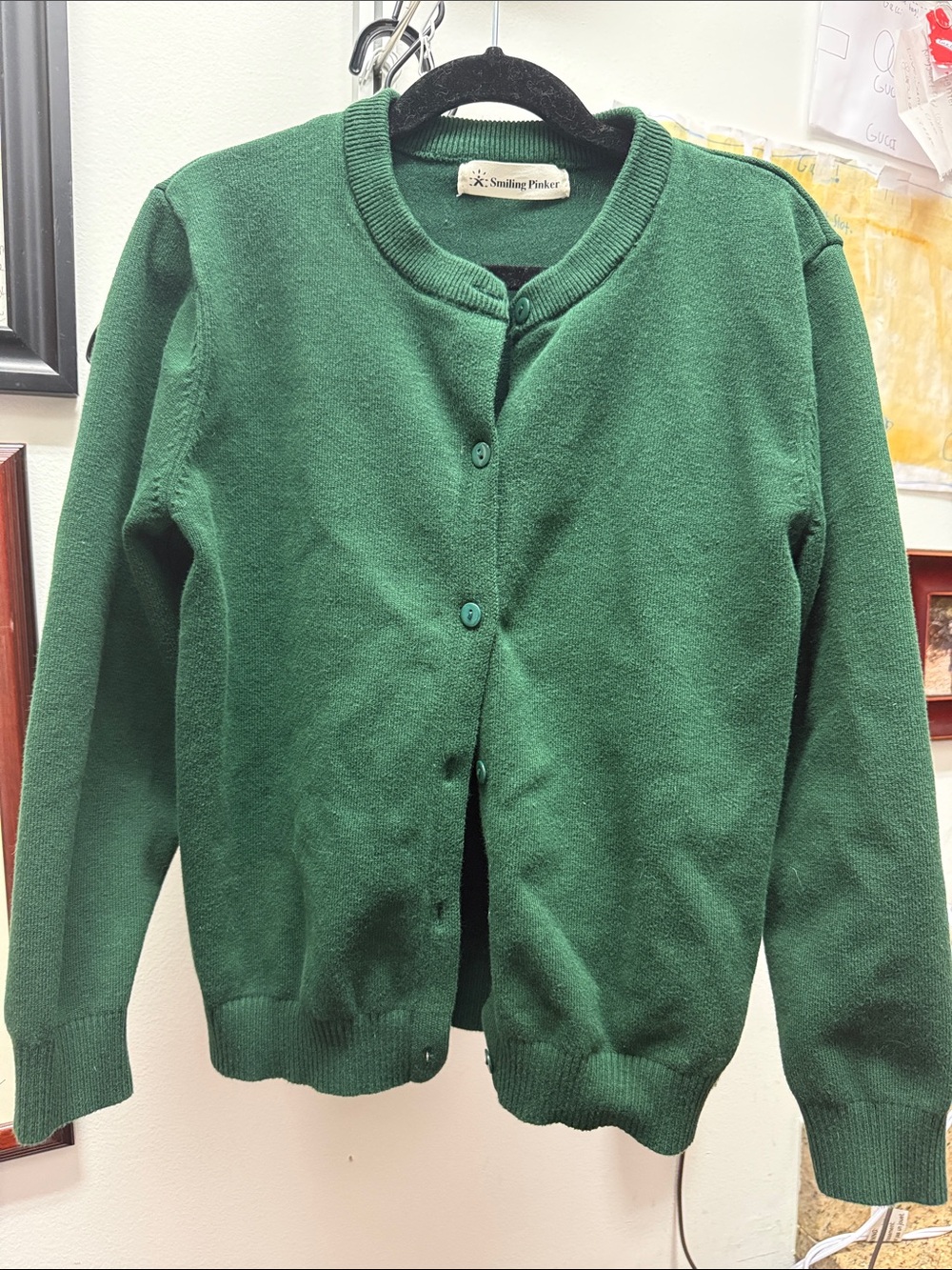 Green Crewneck Button Cardigan Sweater - Kids 12 (tween)